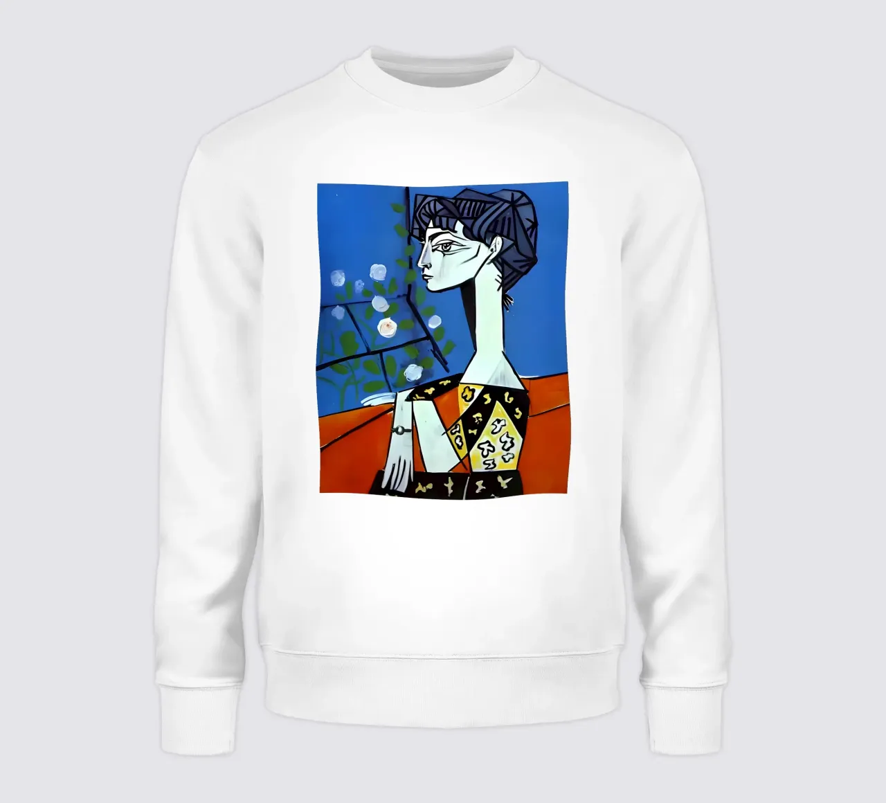 Picasso Donna con rose bianche Ritratto cubista blu felpa da homdeco