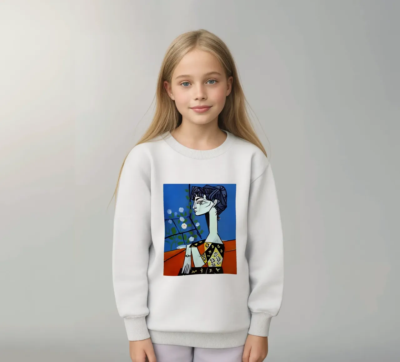 Picasso Donna con rose bianche Ritratto cubista blu felpa bambino da homdeco