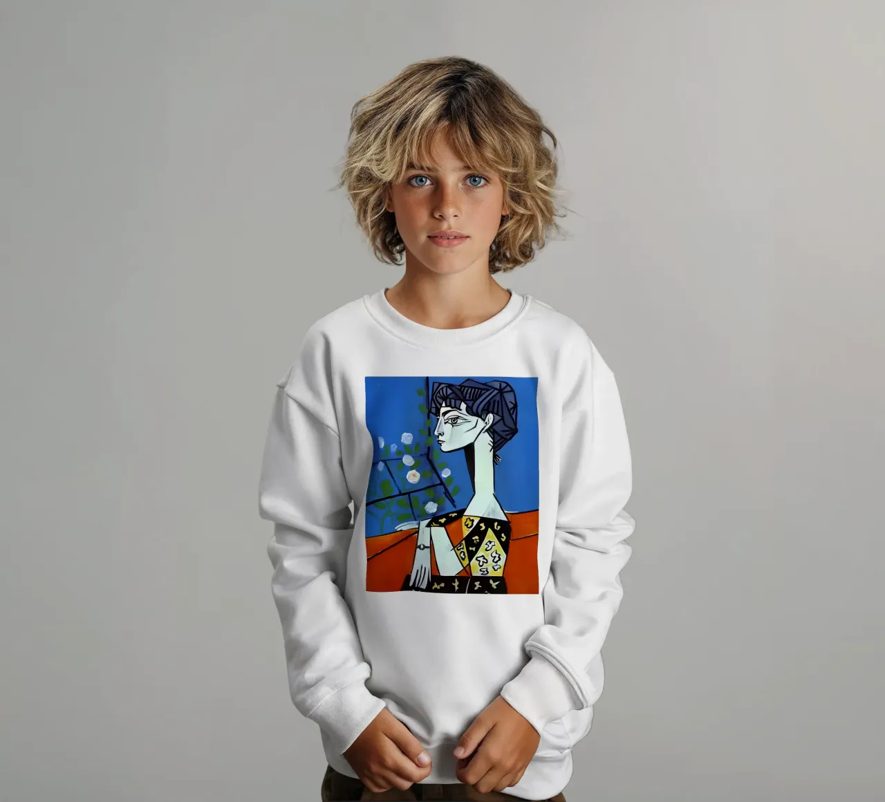 Picasso Donna con rose bianche Ritratto cubista blu felpa bambino da homdeco