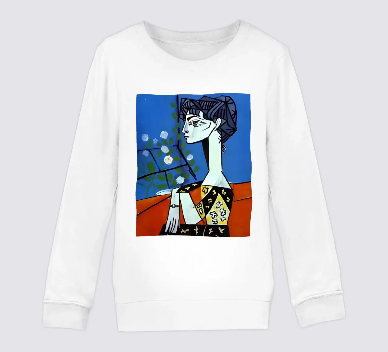 Picasso Donna con rose bianche Ritratto cubista blu felpa bambino da homdeco