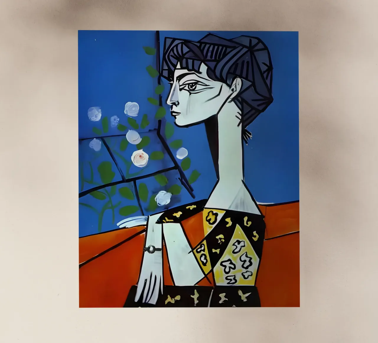 Picasso Donna con rose bianche Ritratto cubista blu pellicola backlit da homdeco
