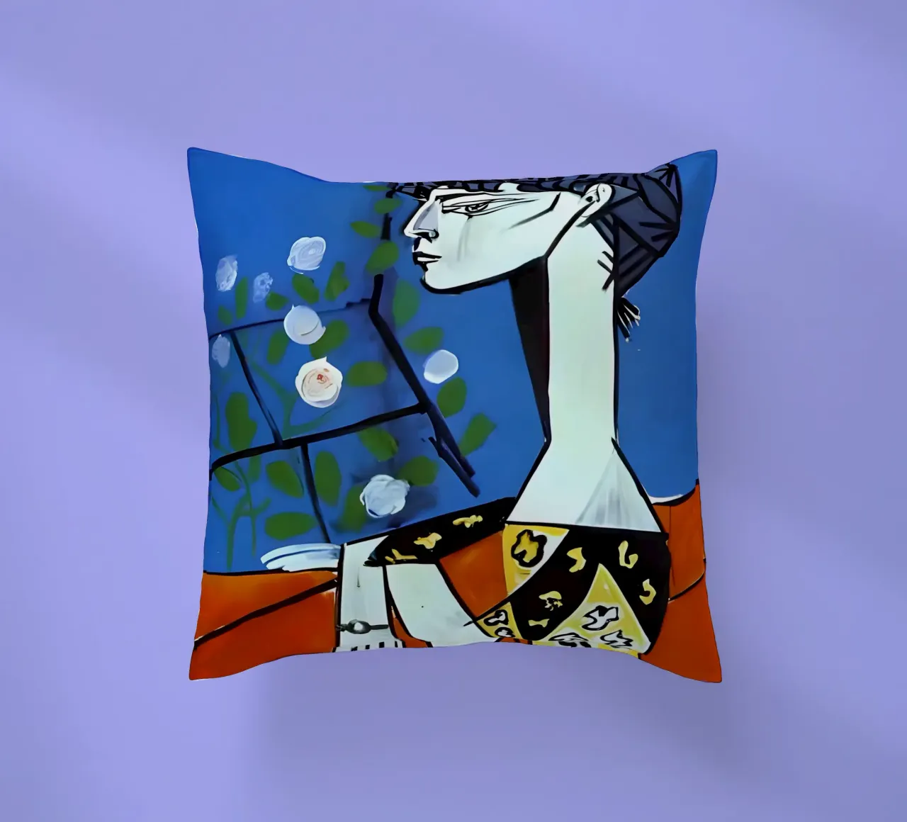 Picasso Donna con rose bianche Ritratto cubista blu cuscino da homdeco