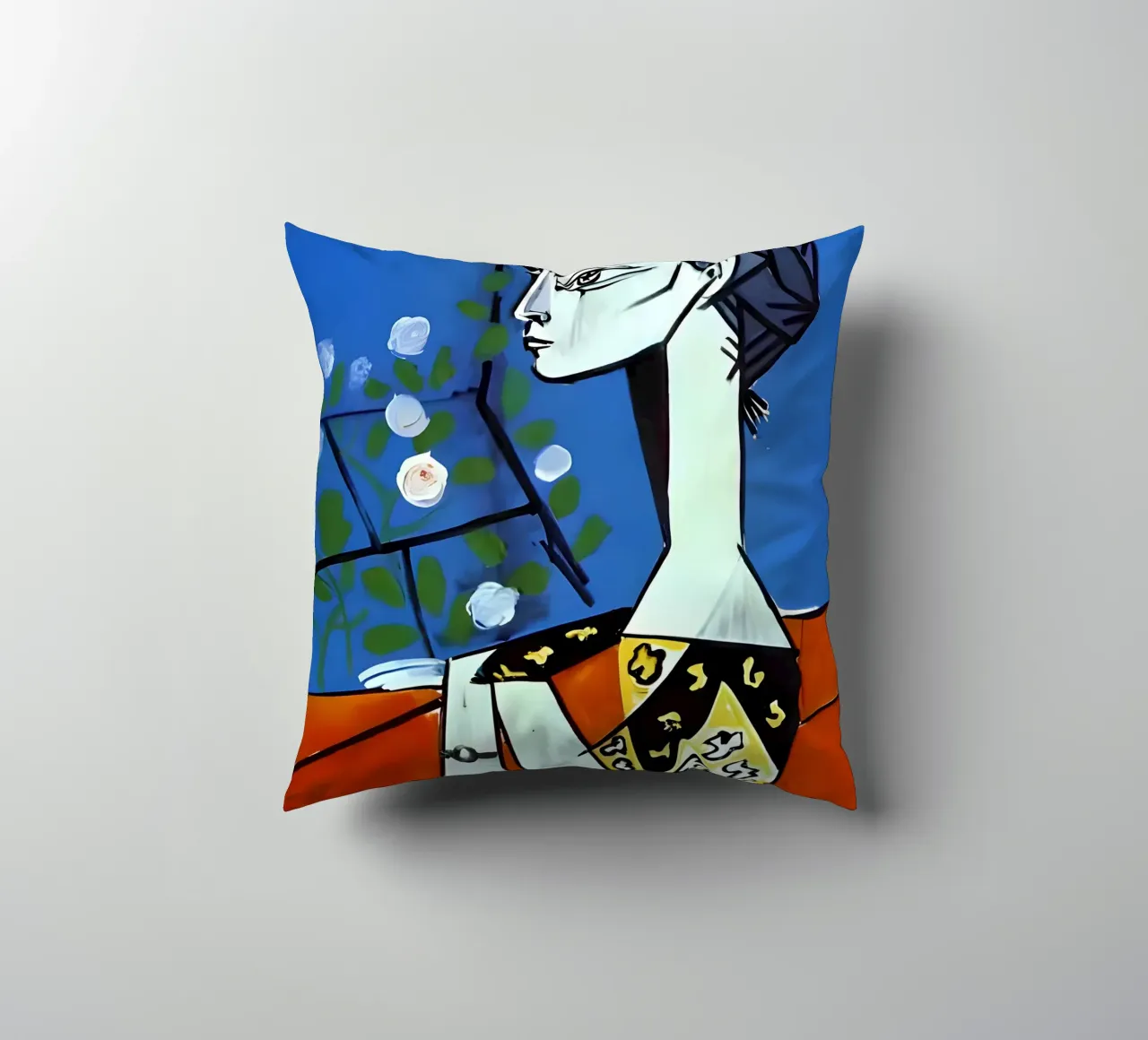 Picasso Donna con rose bianche Ritratto cubista blu cuscino da homdeco