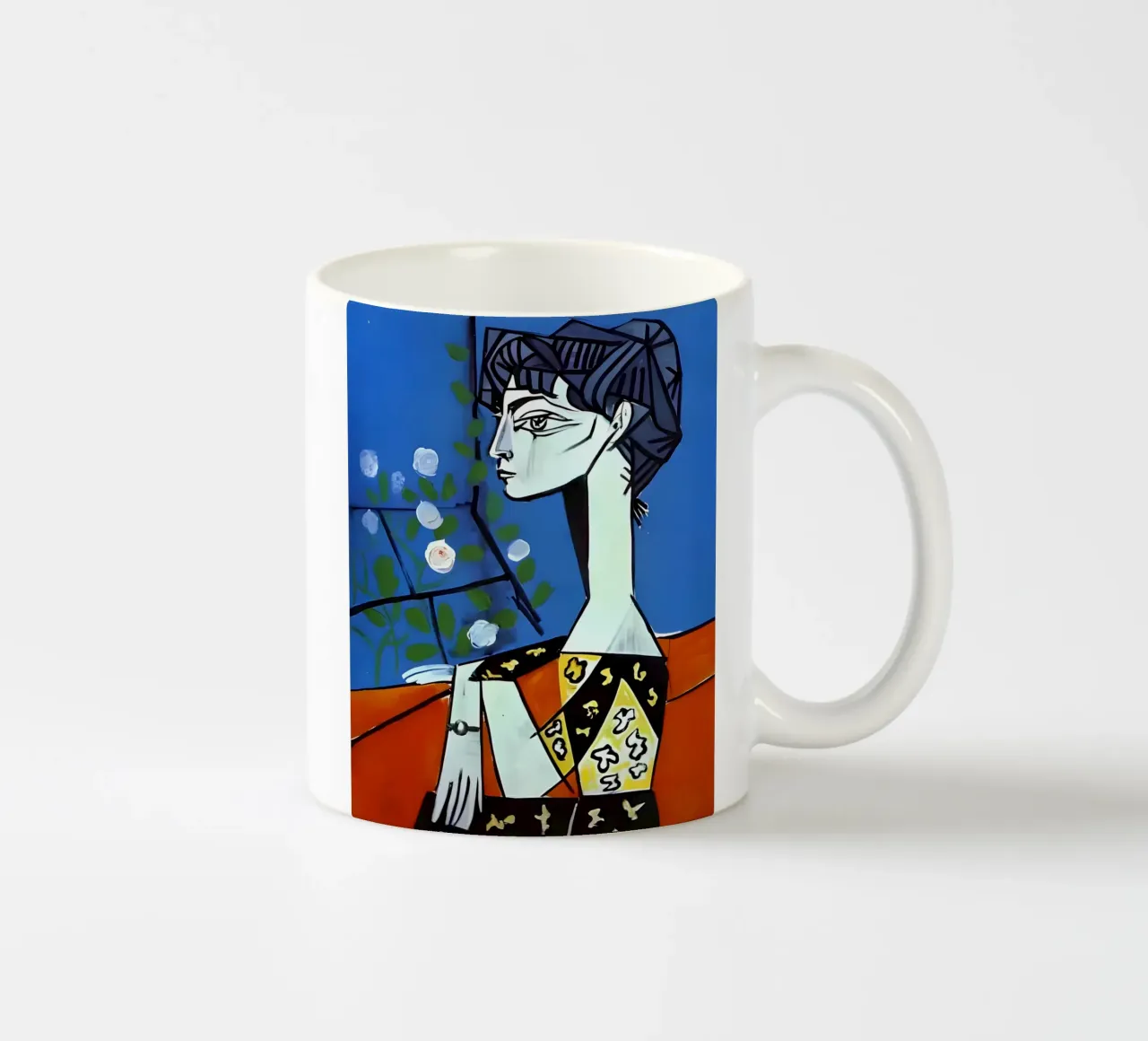 Picasso Donna con rose bianche Ritratto cubista blu tazza in ceramica da homdeco