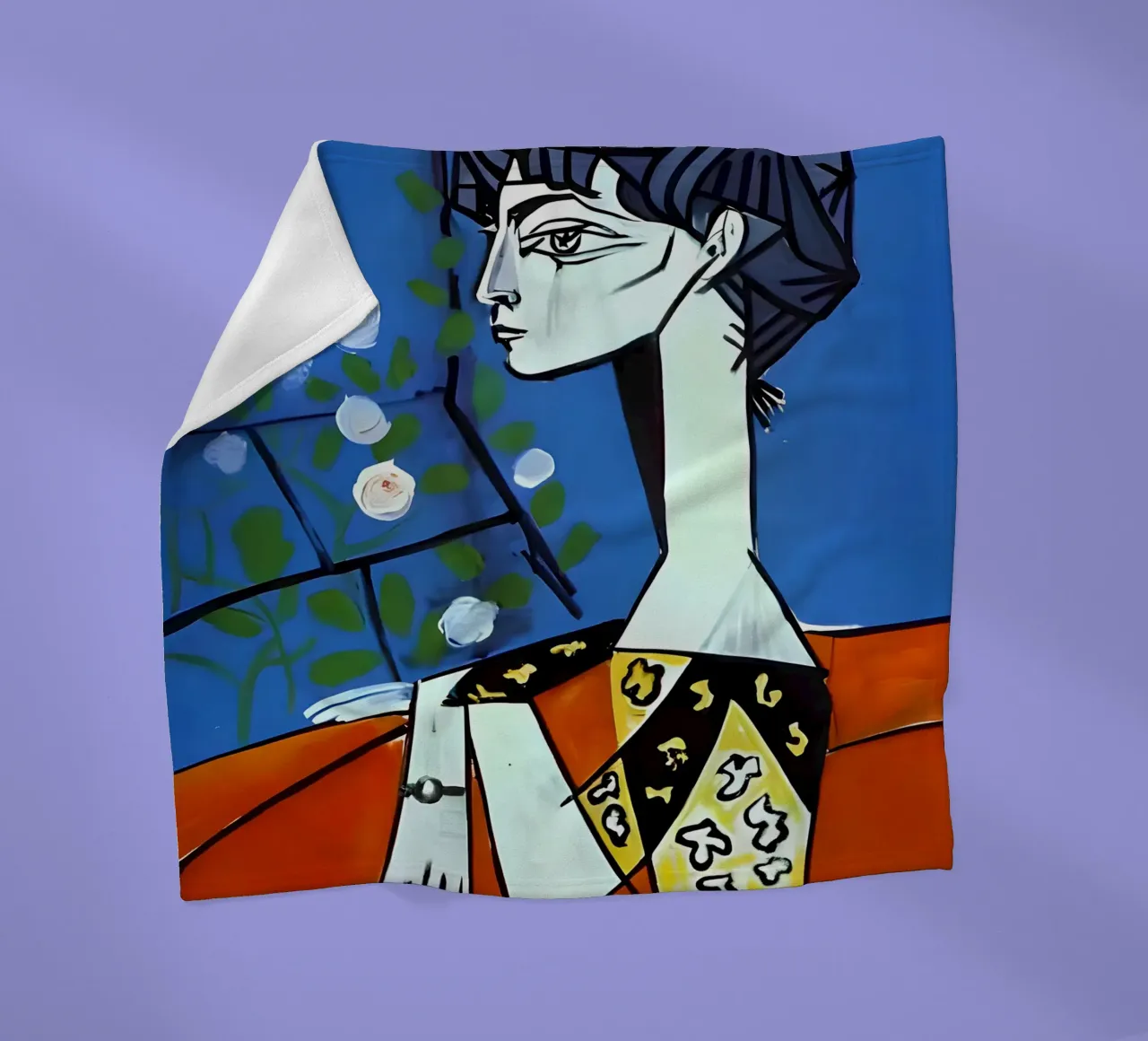 Picasso Donna con rose bianche Ritratto cubista blu coperta in pile da homdeco