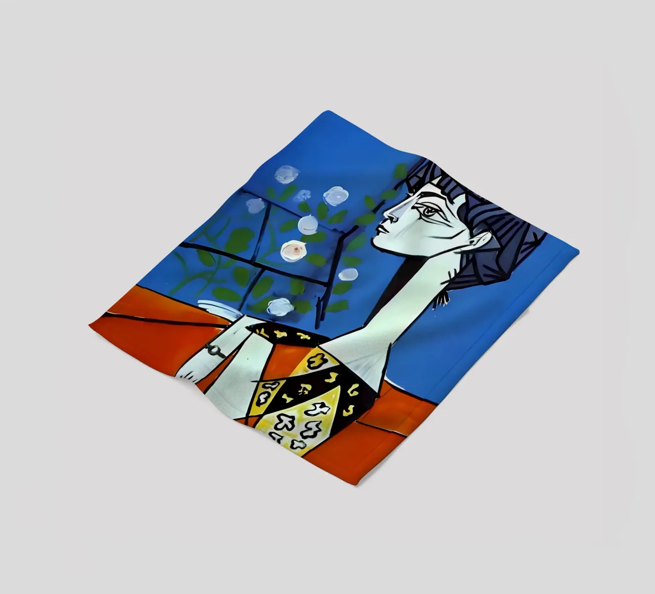 Picasso Donna con rose bianche Ritratto cubista blu coperta in pile da homdeco