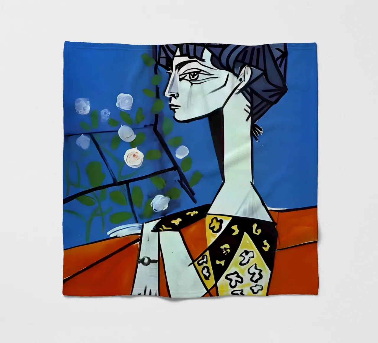 Picasso Donna con rose bianche Ritratto cubista blu coperta in pile da homdeco