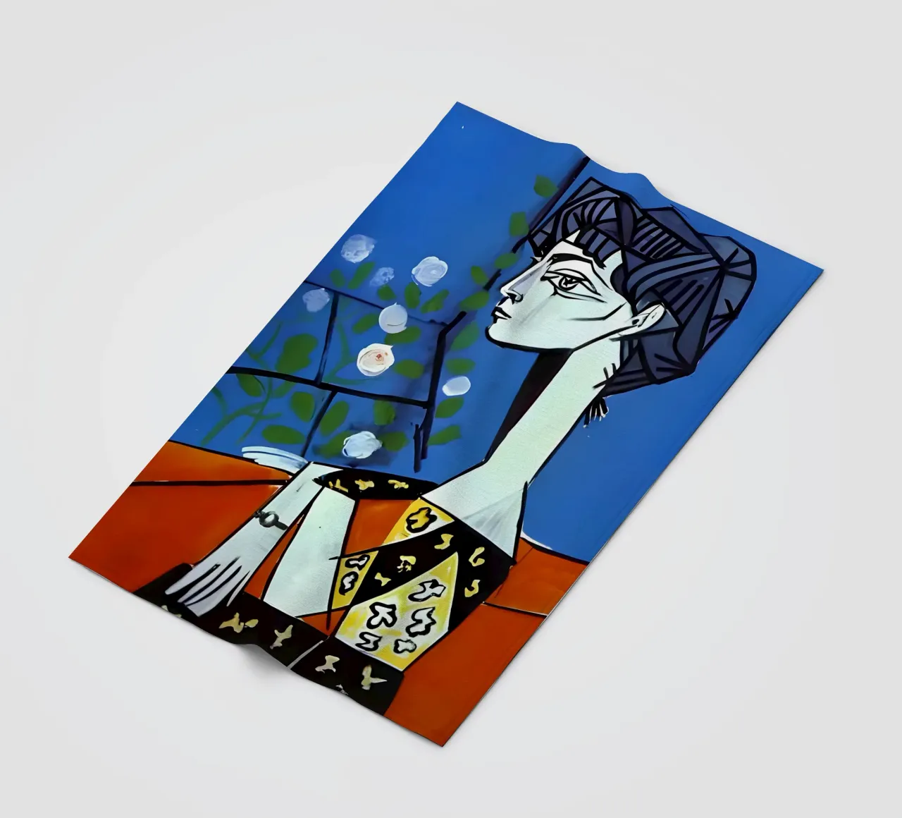 Picasso Donna con rose bianche Ritratto cubista blu coperta in pile da homdeco
