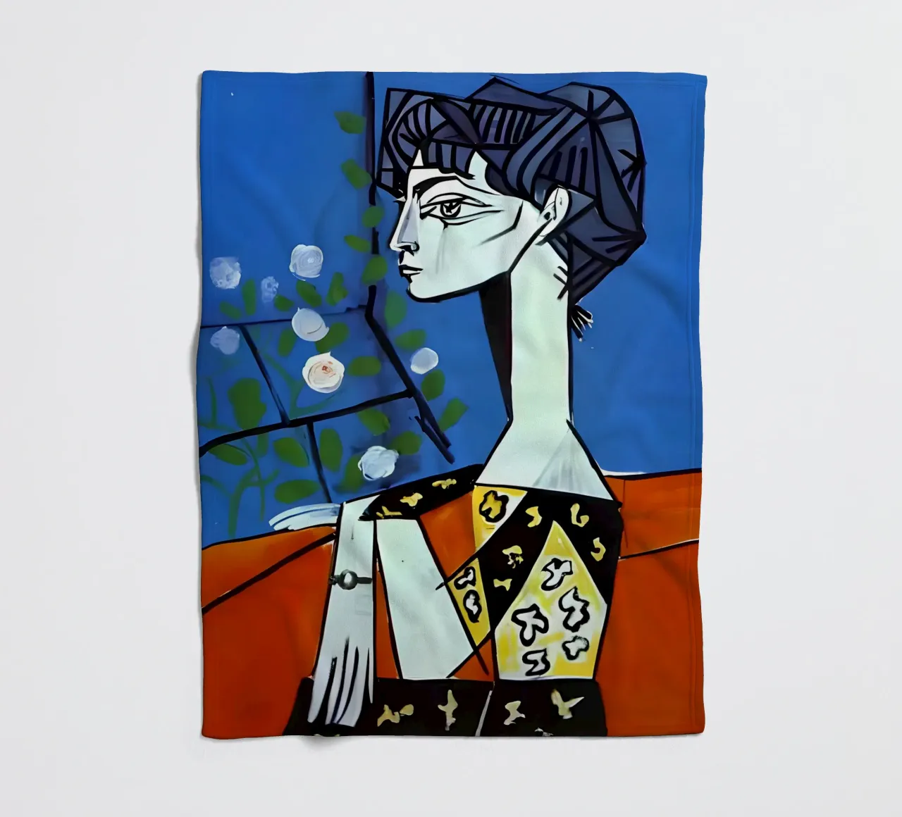 Picasso Donna con rose bianche Ritratto cubista blu coperta in pile da homdeco