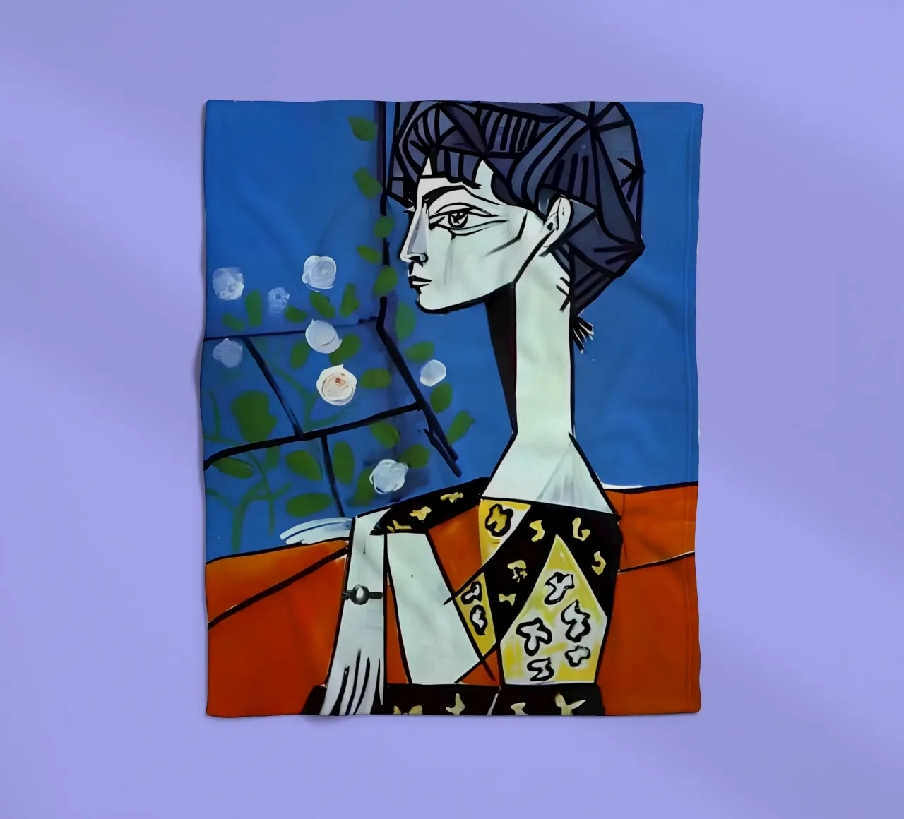 Picasso Donna con rose bianche Ritratto cubista blu coperta in pile da homdeco