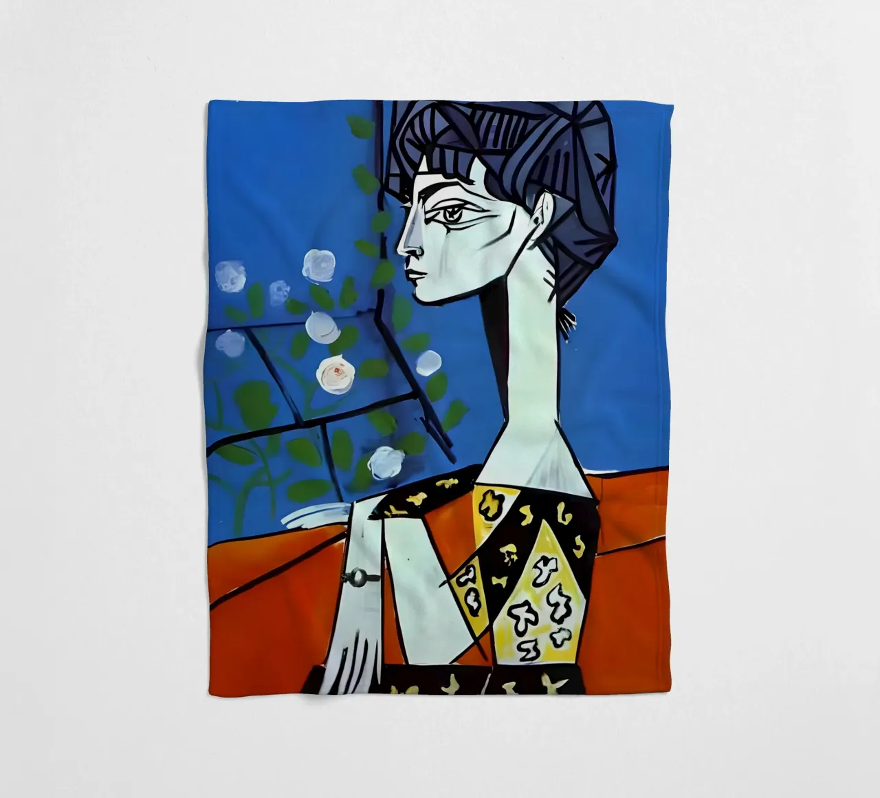 Picasso Donna con rose bianche Ritratto cubista blu coperta in pile da homdeco