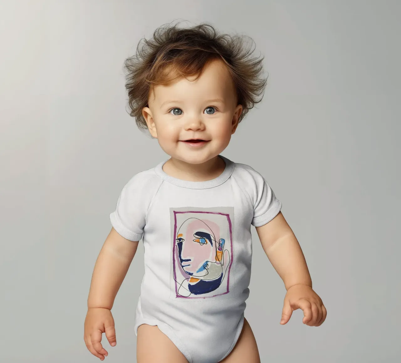 Abstract Pastel Face Continuous Line Art Modern Print short-sleeve baby romper by homdeco