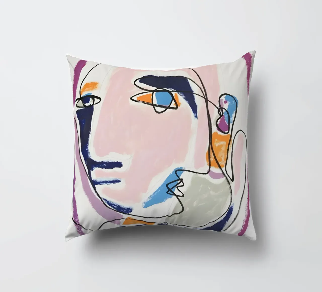 Abstract Pastel Face Continuous Line Art Modern Print decorative cushion by homdeco