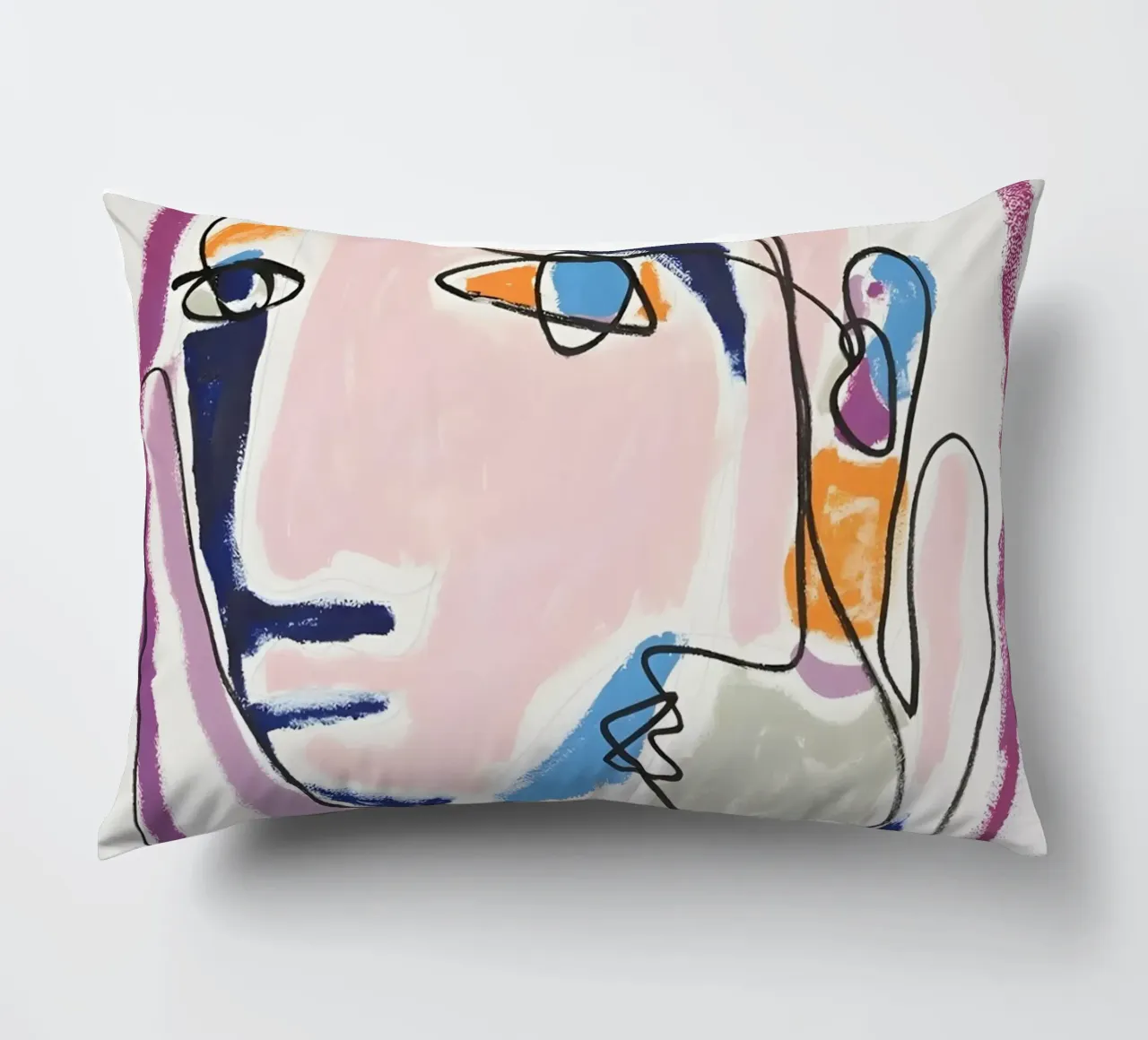 Abstract Pastel Face Continuous Line Art Modern Print decorative cushion by homdeco
