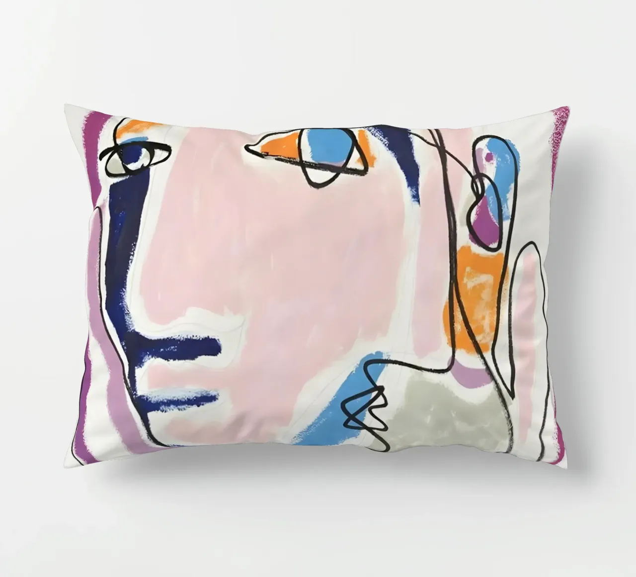 Abstract Pastel Face Continuous Line Art Modern Print decorative cushion by homdeco