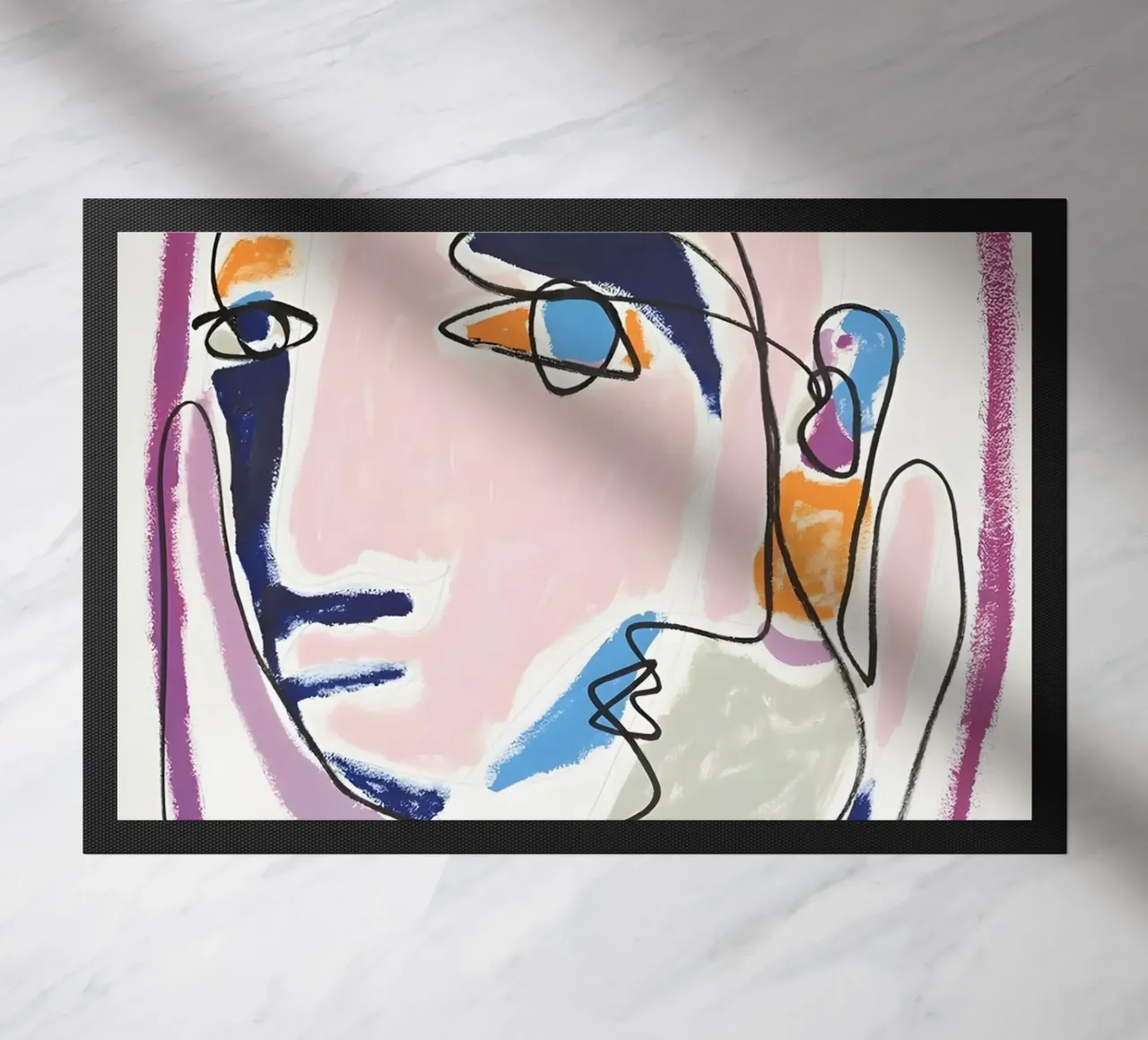 Abstract Pastel Face Continuous Line Art Modern Print doormat by homdeco