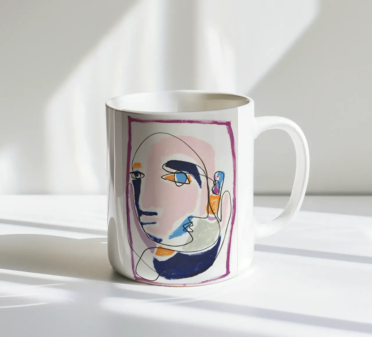 Abstrait Pastel Face Continuous Line Art Modern Print mug en céramique de homdeco