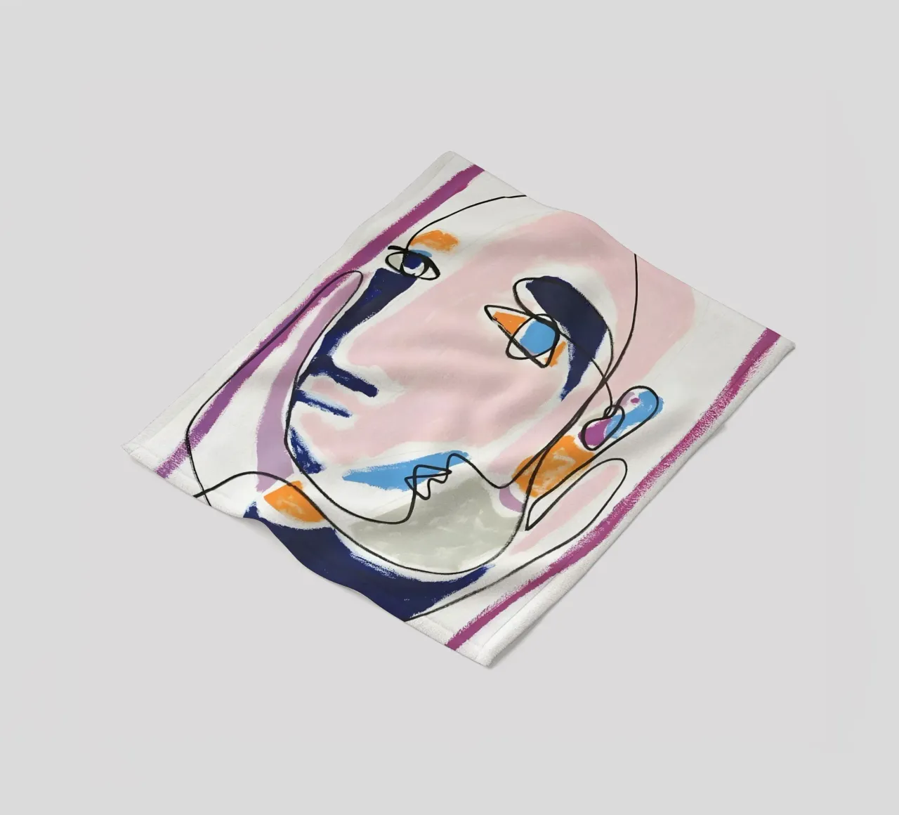 Abstract Pastel Face Continuous Line Art Modern Print fleece blanket by homdeco