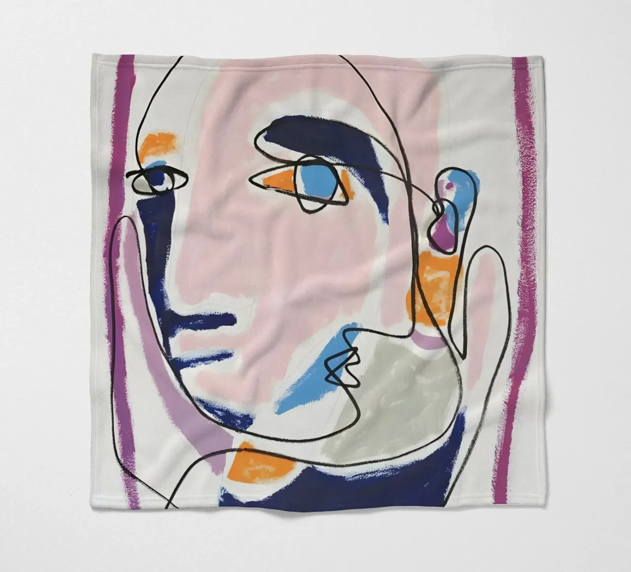 Abstract Pastel Face Continuous Line Art Modern Print fleece blanket by homdeco