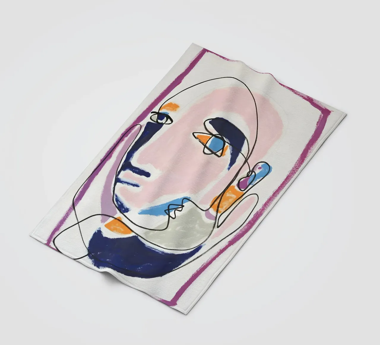 Abstract Pastel Face Continuous Line Art Modern Print fleece blanket by homdeco