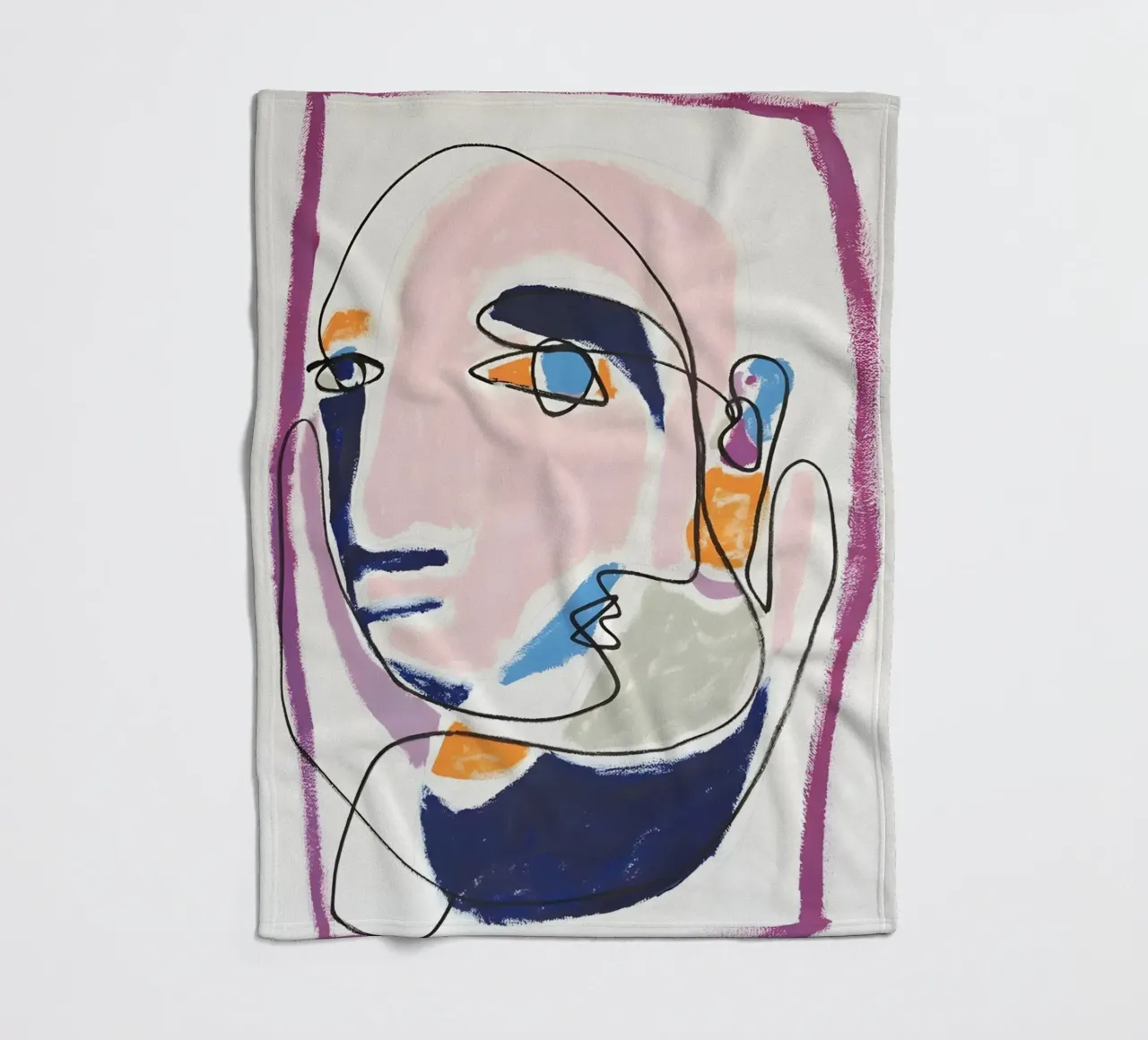 Abstract Pastel Face Continuous Line Art Modern Print fleece blanket by homdeco