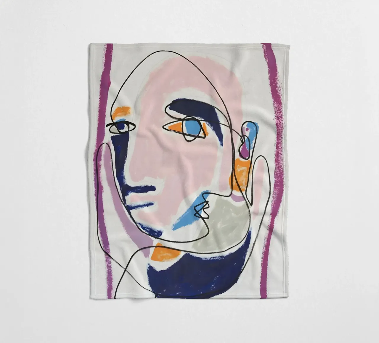 Abstract Pastel Face Continuous Line Art Modern Print fleece blanket by homdeco