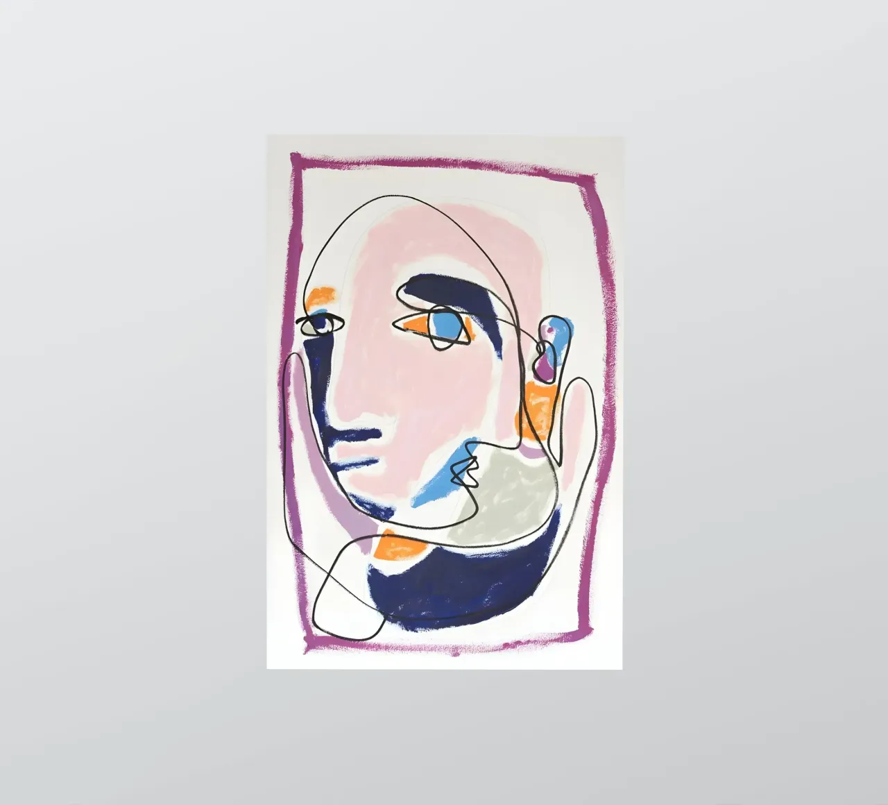 Abstrait Pastel Face Continuous Line Art Modern Print autocollant de homdeco