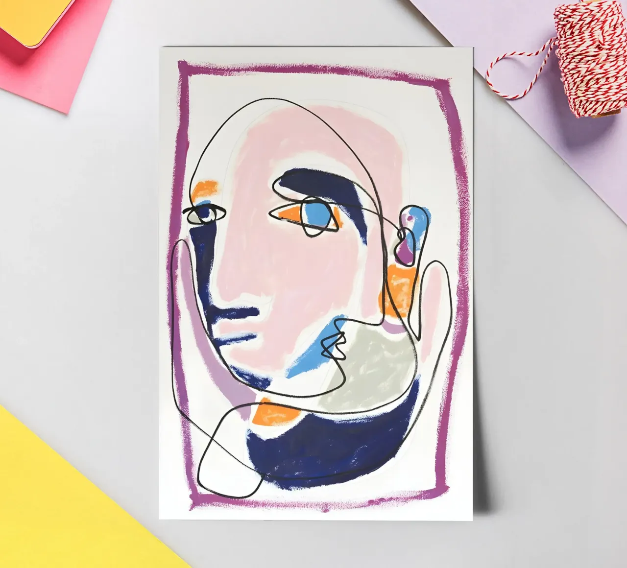 Abstract Pastel Face Continuous Line Art Modern Print sticker sheet by homdeco