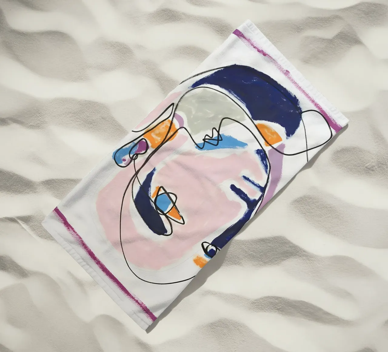 Abstract Pastel Face Continuous Line Art Modern Print beach towel by homdeco