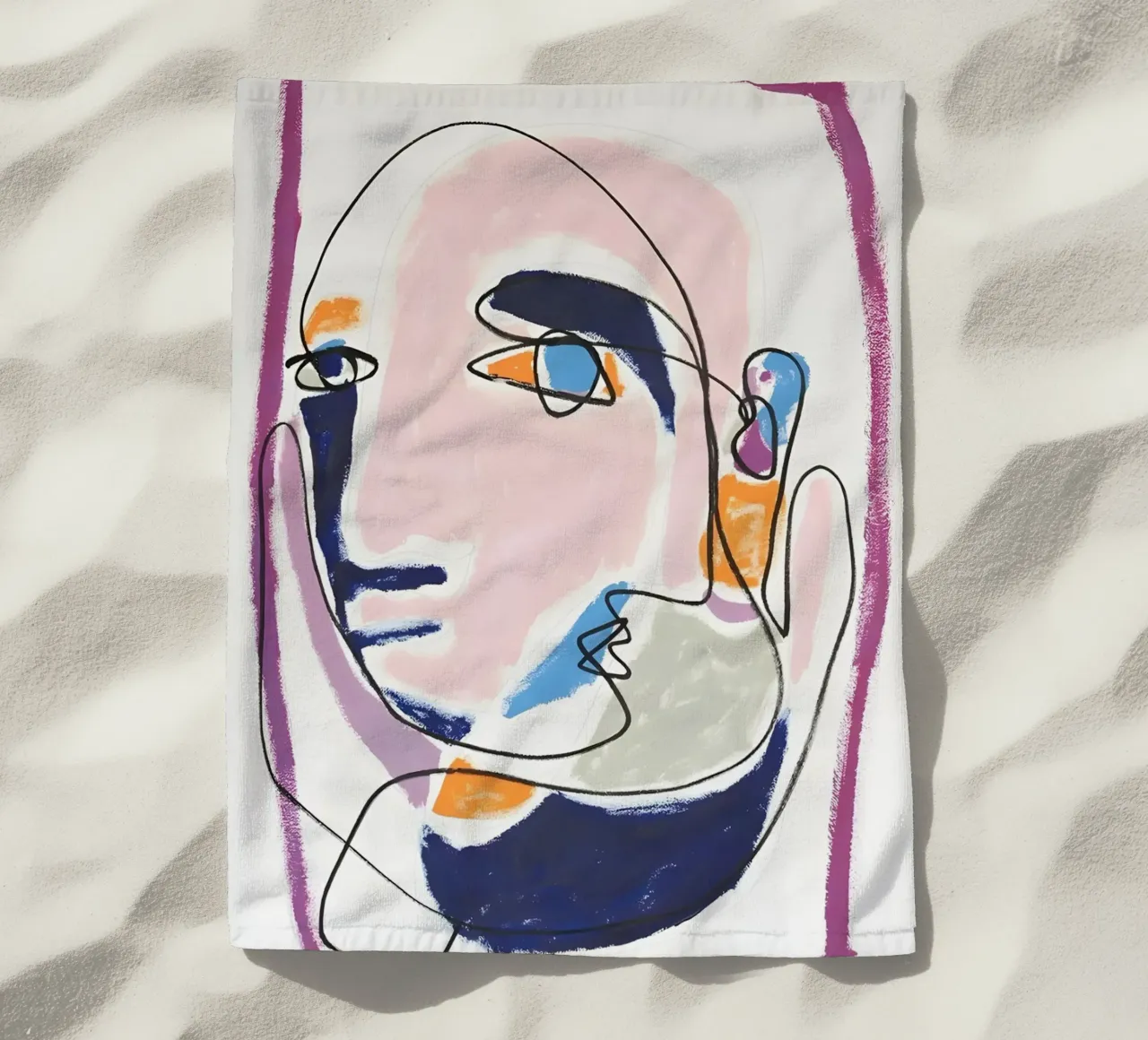 Abstract Pastel Face Continuous Line Art Modern Print beach towel by homdeco