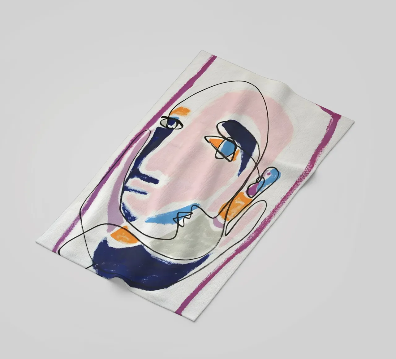 Abstract Pastel Face Continuous Line Art Modern Print beach towel by homdeco