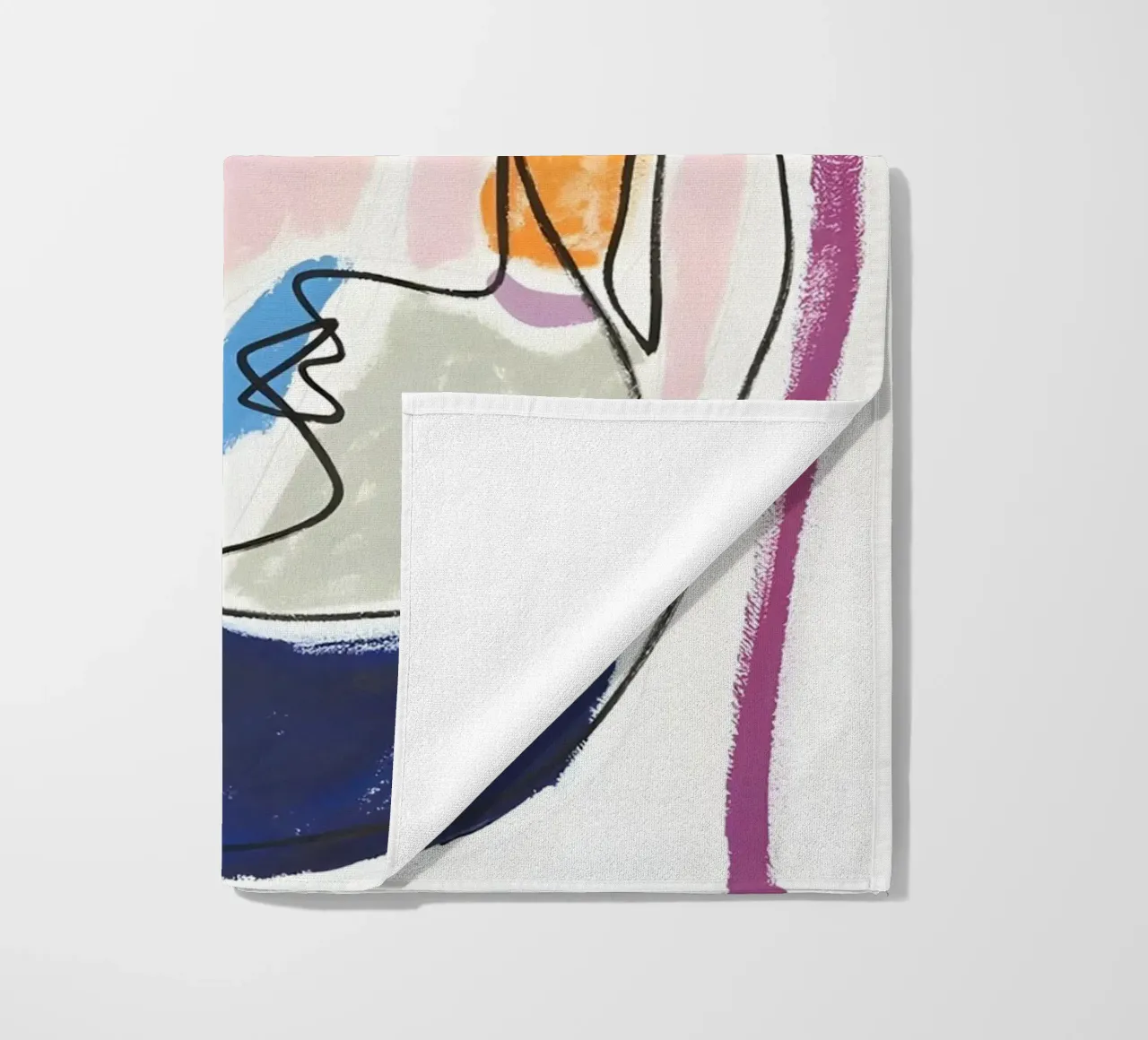 Abstract Pastel Face Continuous Line Art Modern Print beach towel by homdeco