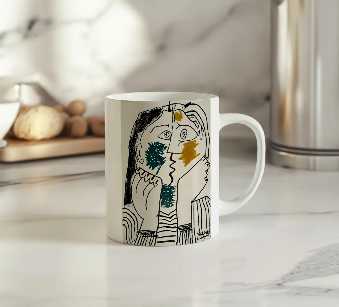 Picasso The Kiss Abstract Cubist Lovers Art Print ceramic mug by homdeco