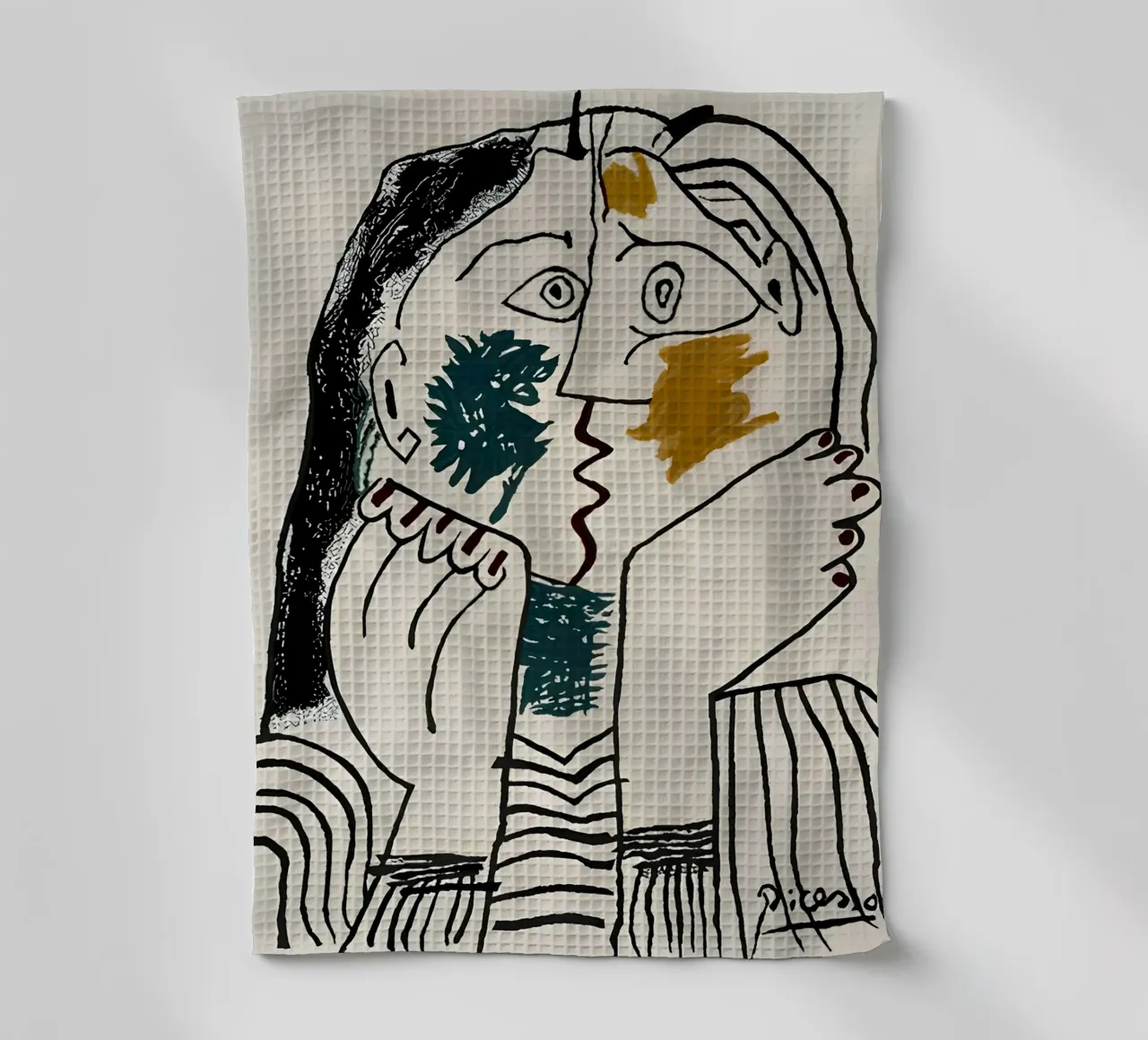 Picasso The Kiss Abstract Cubist Lovers Art Print torchon de homdeco