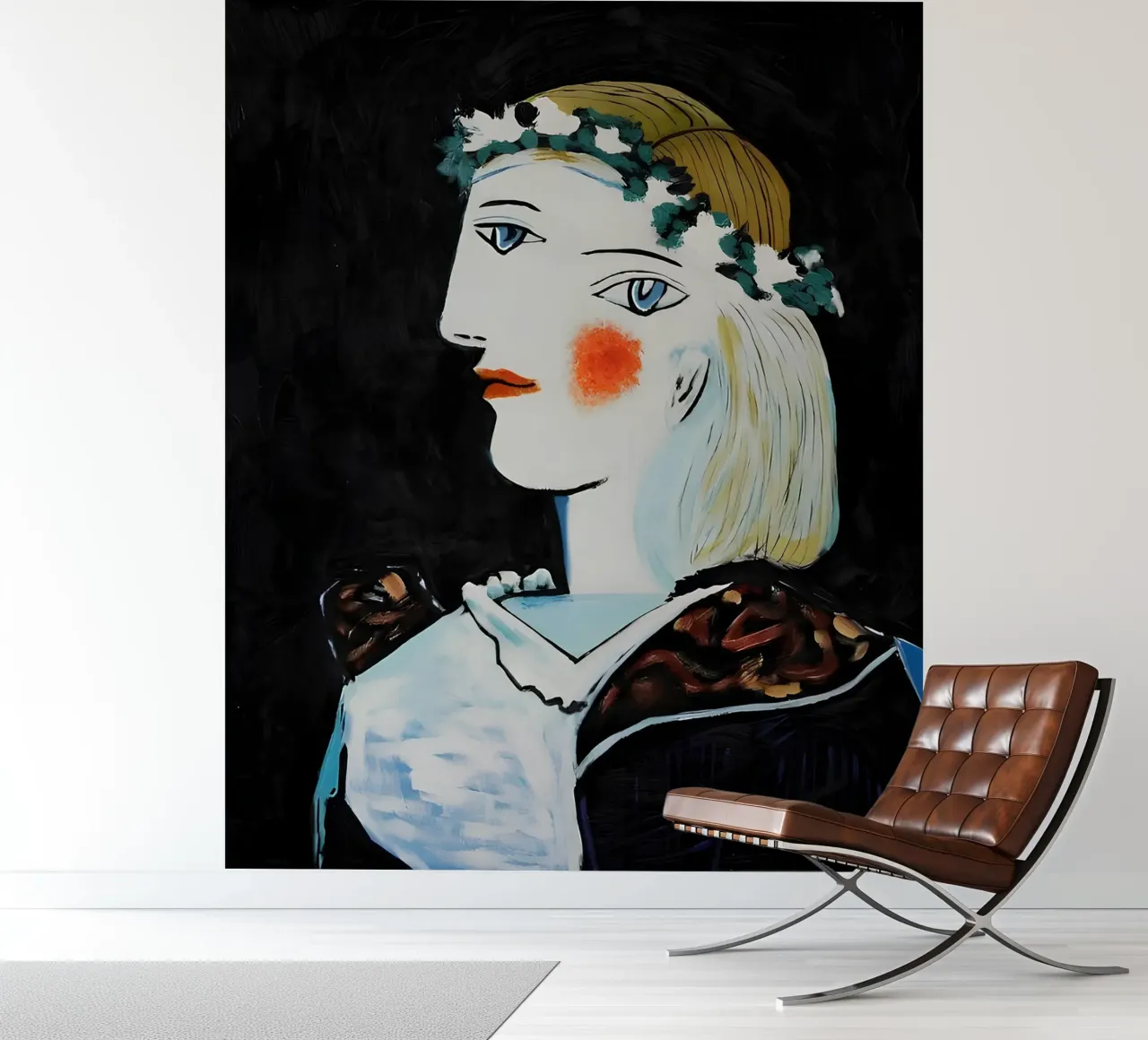 Picasso Retrato de mujer con corona de flores y dos ojos papel para pared de homdeco