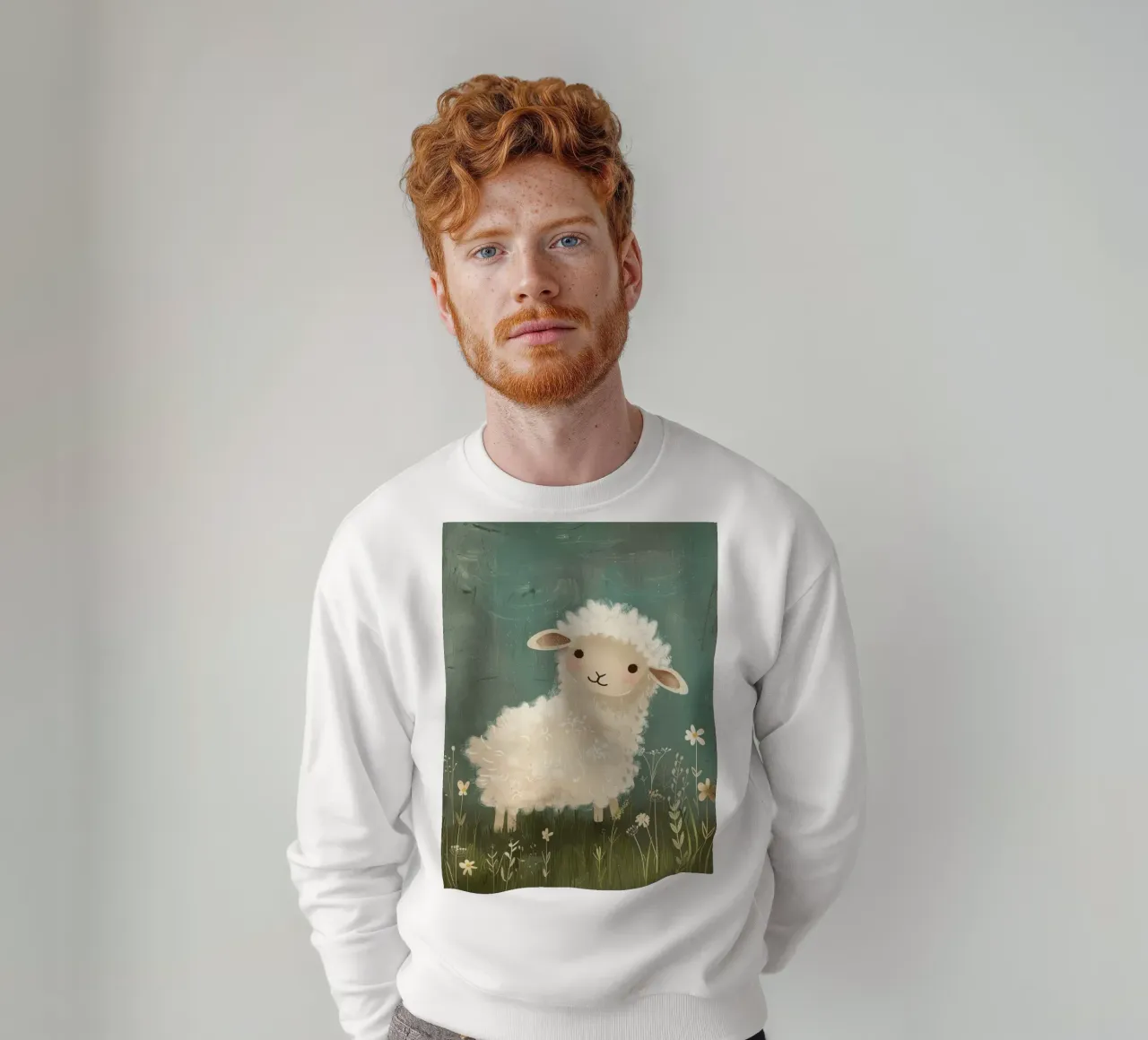 Simpatico agnello di peluche in piedi tra i fiori di campo in un prato felpa da DesignDoodle