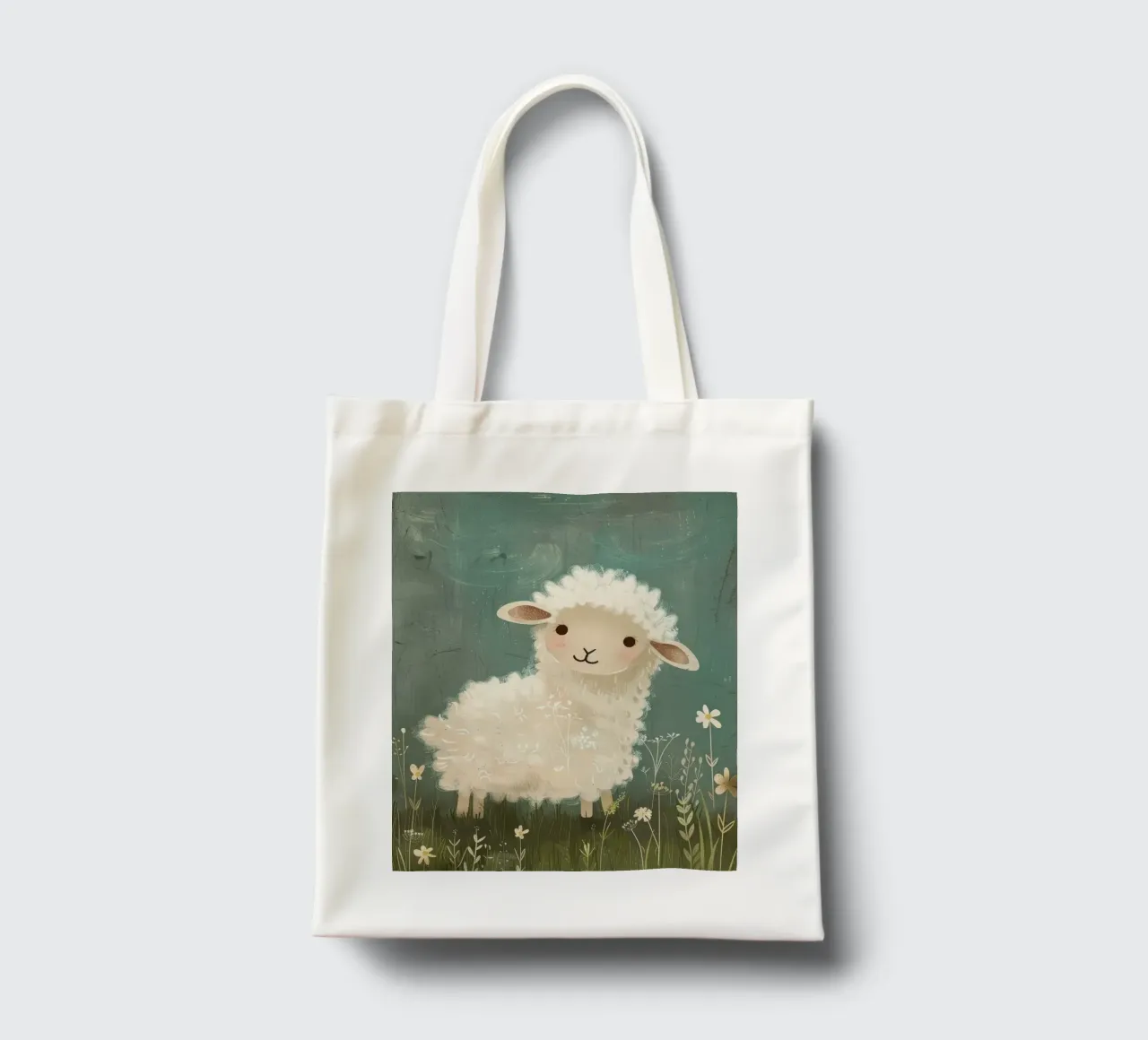 Simpatico agnello di peluche in piedi tra i fiori di campo in un prato borsa in juta da DesignDoodle