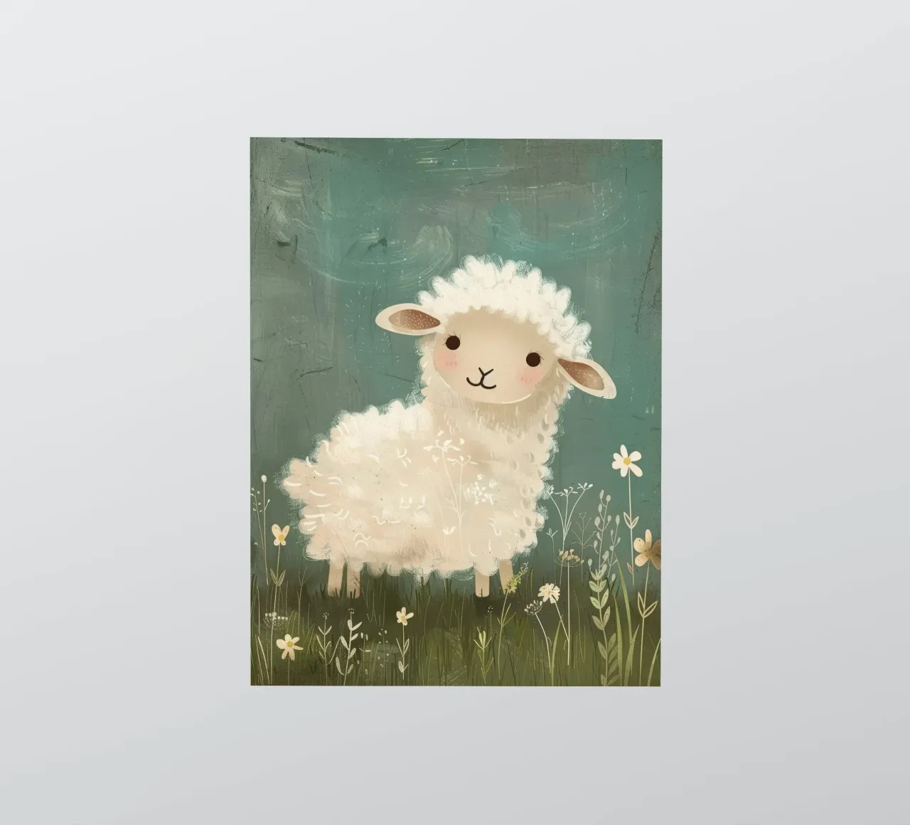Mignon agneau duveteux debout parmi les fleurs sauvages dans une prairie. autocollant de DesignDoodle