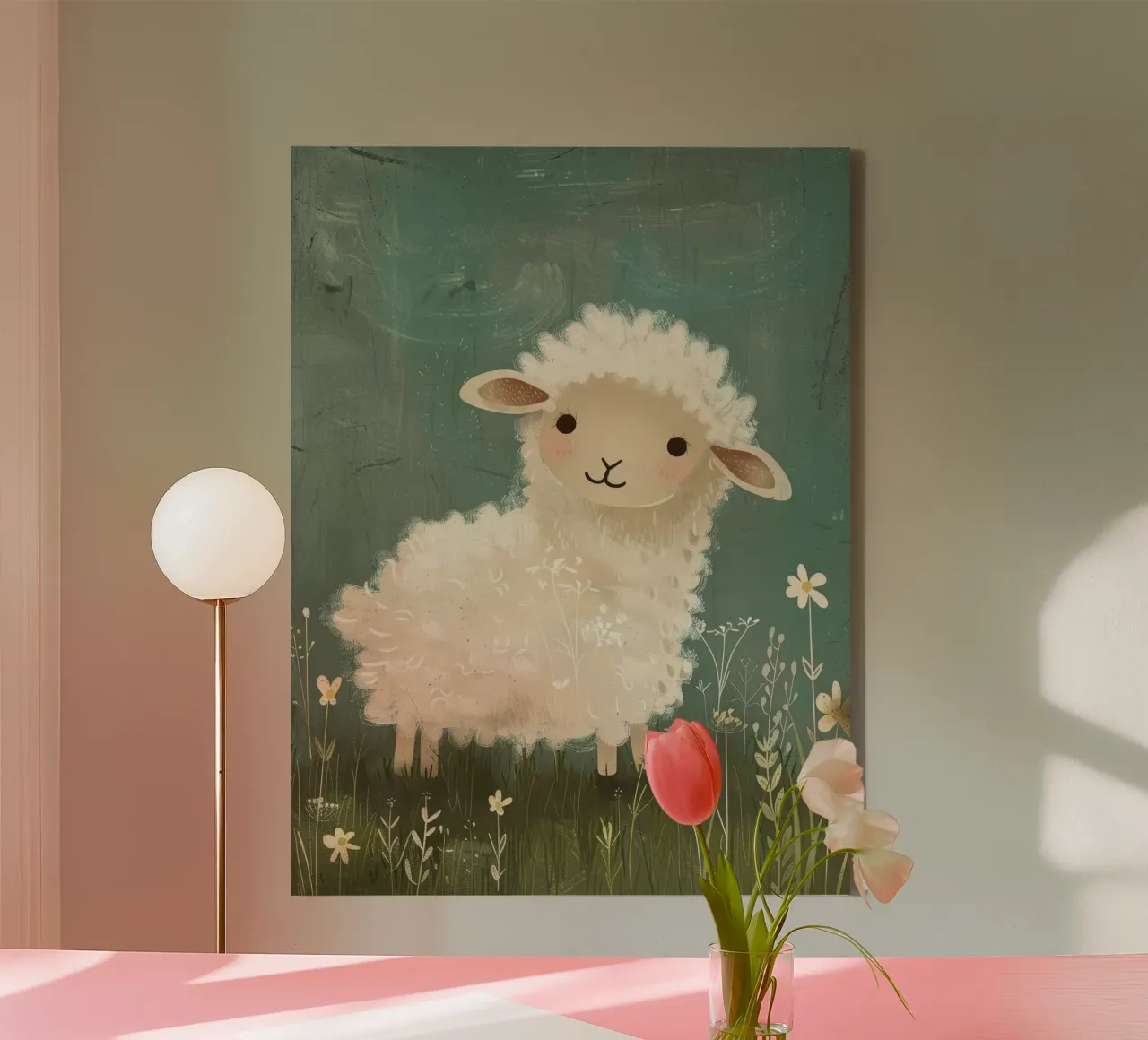 Simpatico agnello di peluche in piedi tra i fiori di campo in un prato tela con Cornice a cassetta da DesignDoodle