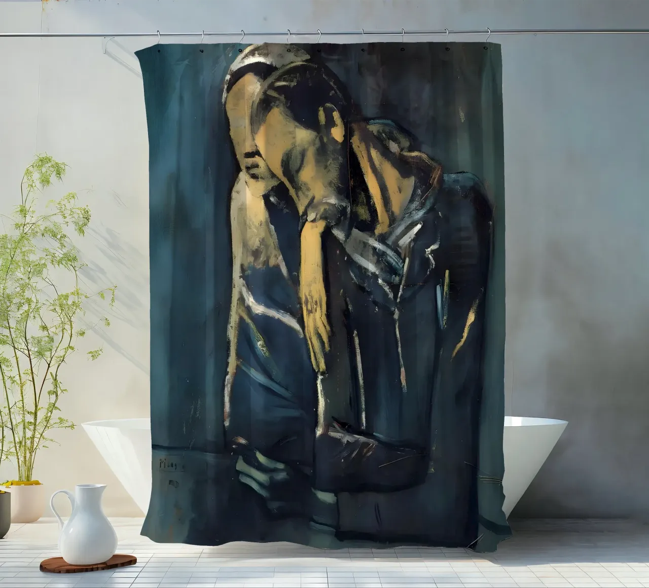 Picasso The Absinthe Drinker Blue Period Melancholy shower curtain by homdeco