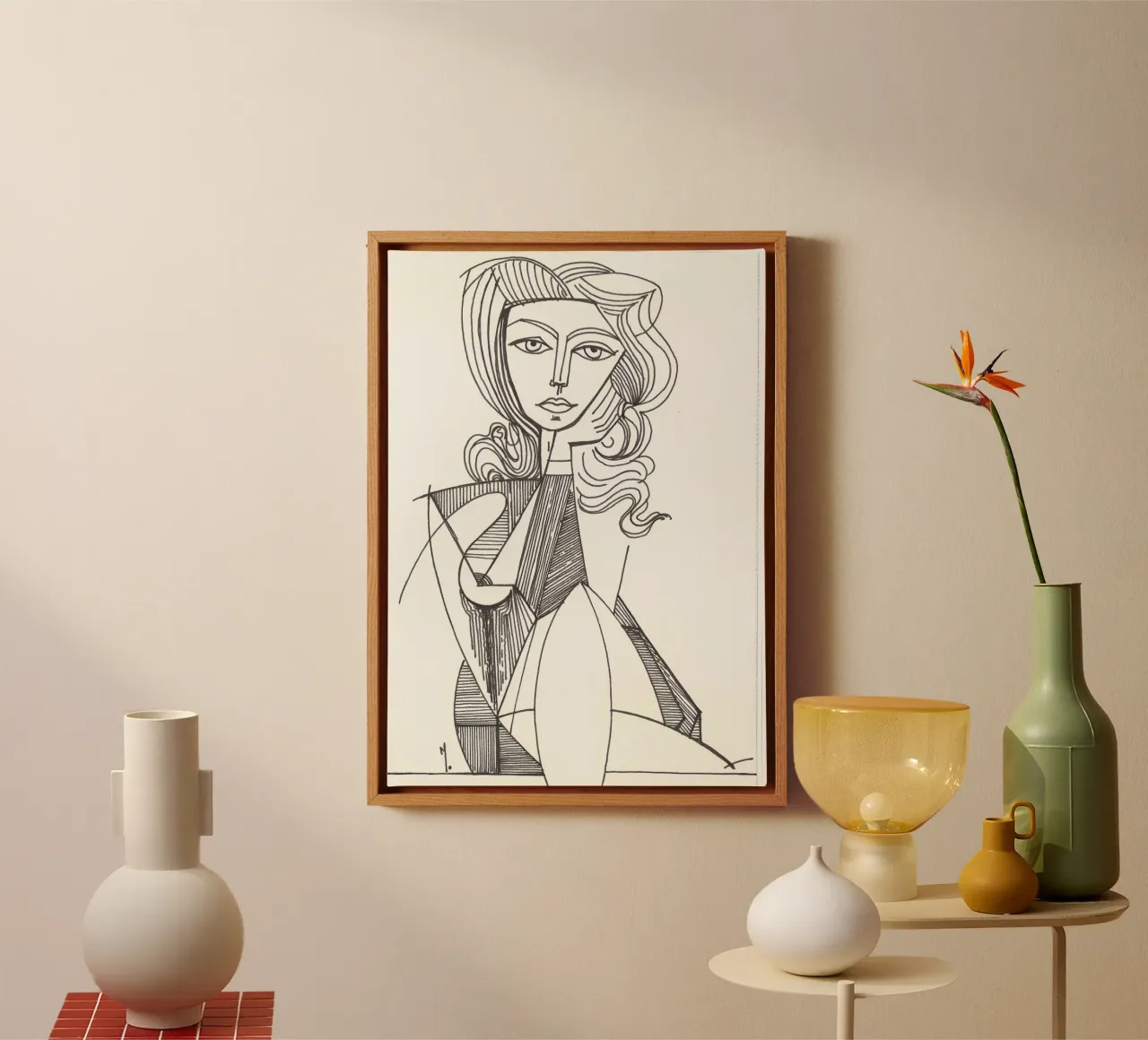 Abstract Woman Cubist Line Art Minimalist Print canvas with Floater frame by homdeco
