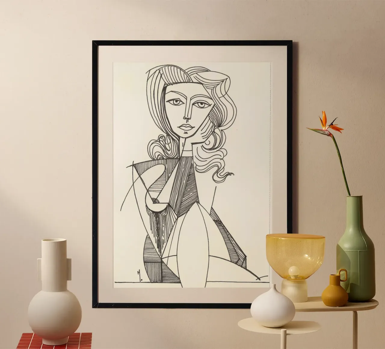 Femme abstraite Cubiste Line Art Minimalist Print poster de homdeco
