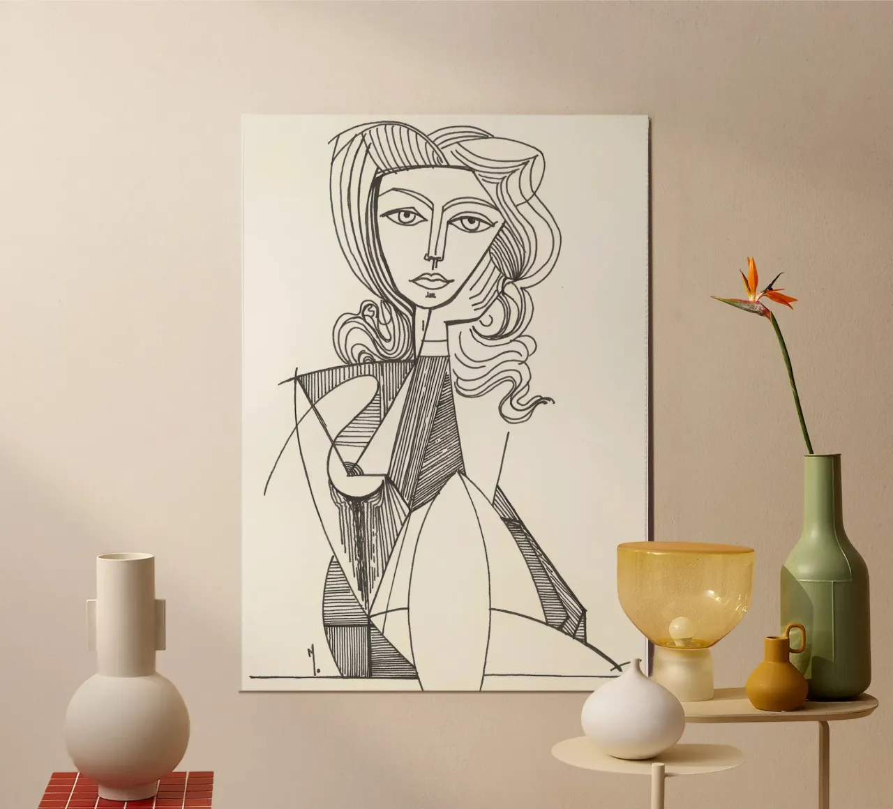 Femme abstraite Cubiste Line Art Minimalist Print poster de homdeco