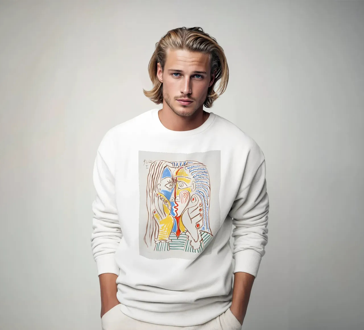 Picasso Femme en pleurs Cubiste Bleu Jaune Art Print sweat de homdeco