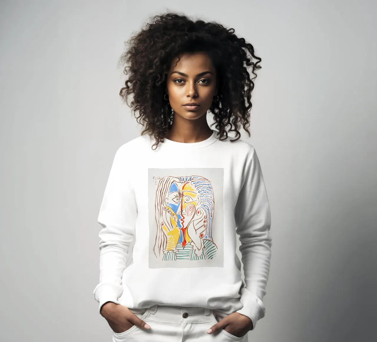 Picasso Femme en pleurs Cubiste Bleu Jaune Art Print sweat de homdeco