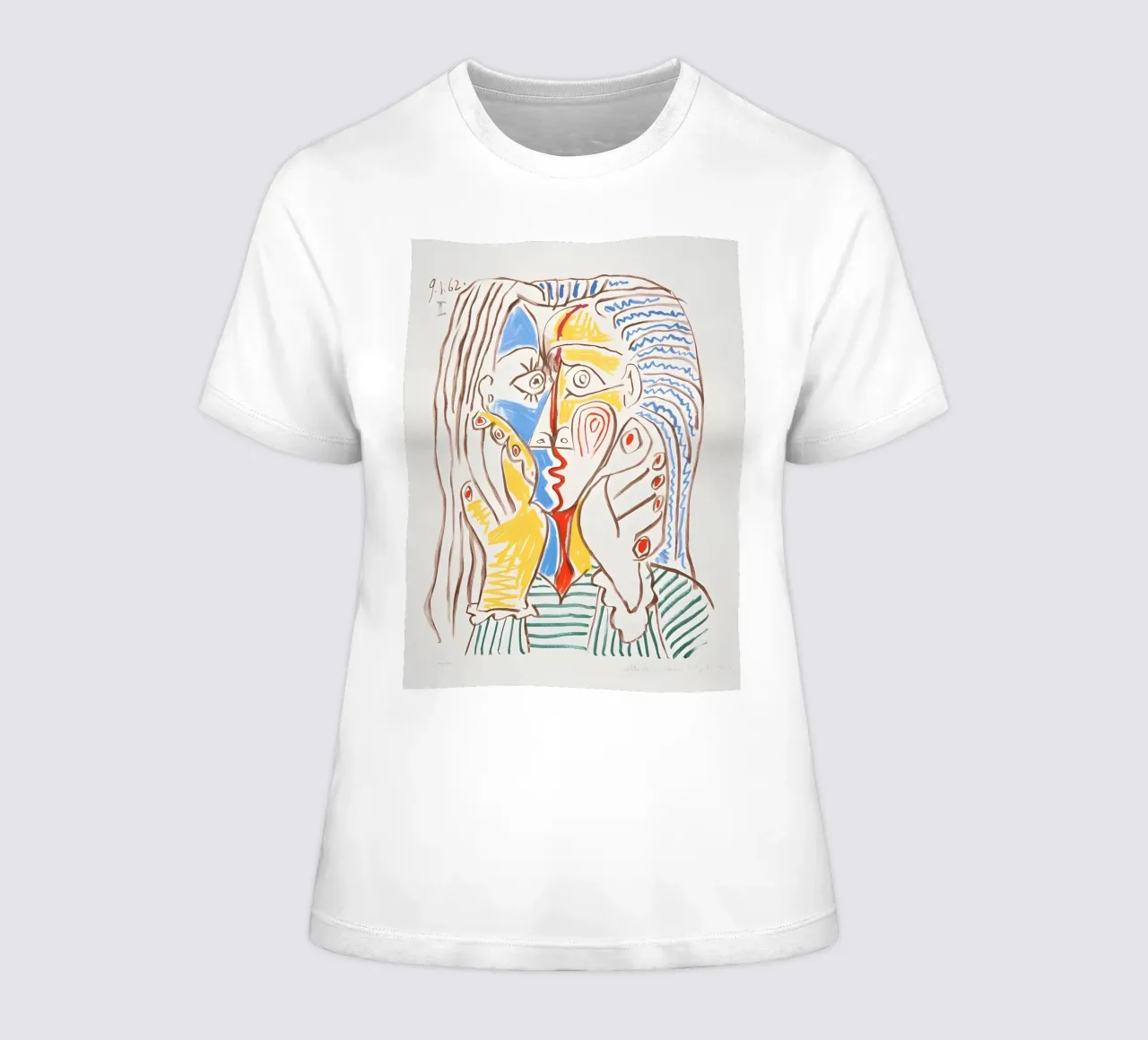 Picasso Weinende Frau Kubistisch Blau Gelb Kunstdruck Frauen T-Shirt von homdeco