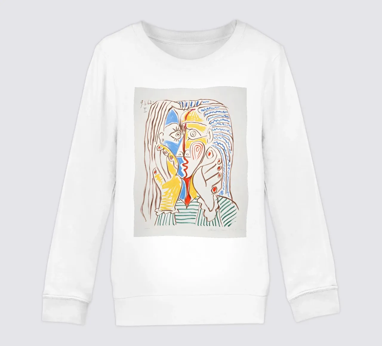 Picasso Crying Woman Cubist Blue Yellow Art Print kids sweatshirt by homdeco