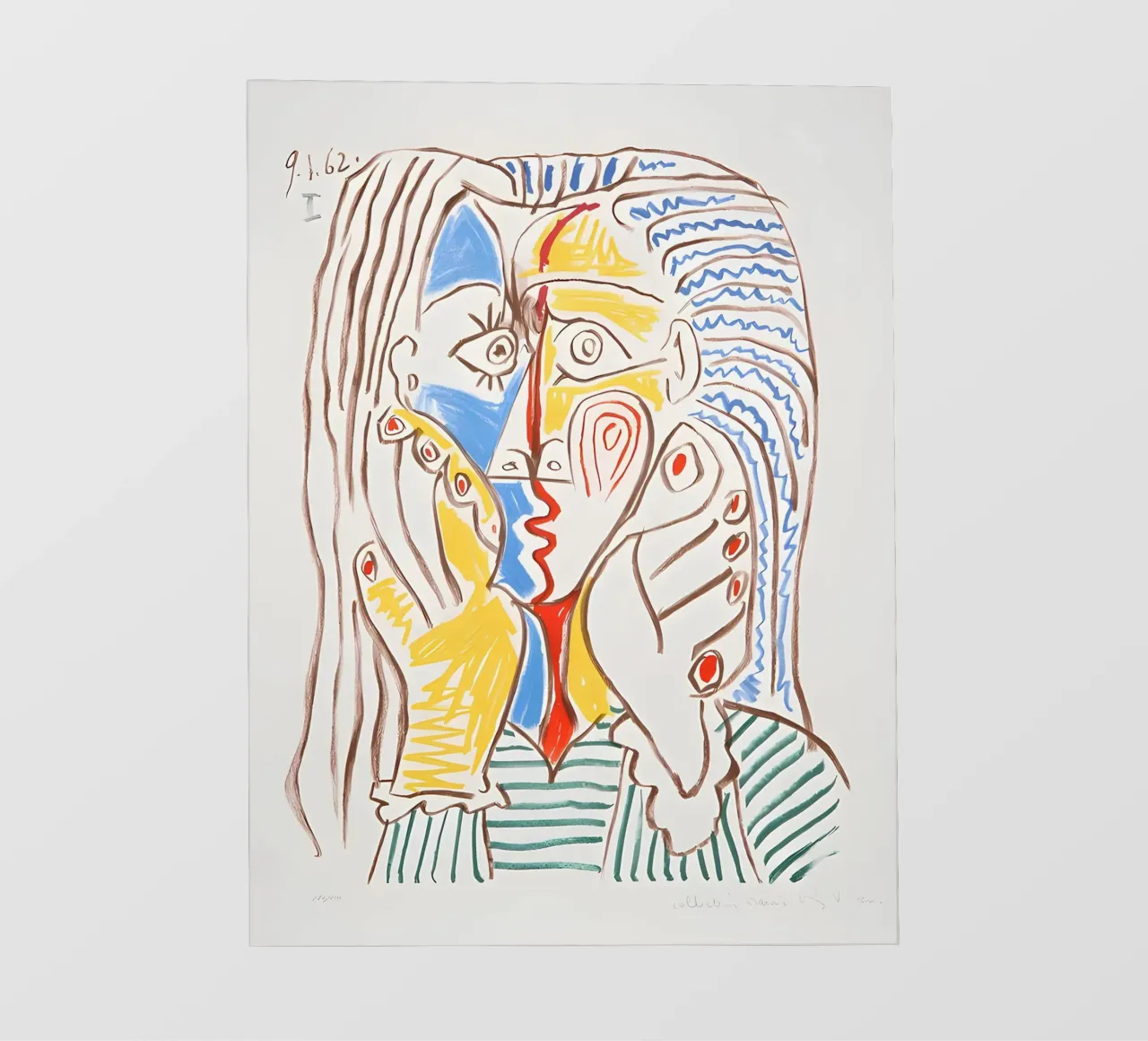 Picasso Crying Woman Cubist Blue Yellow Art Print backlit film by homdeco