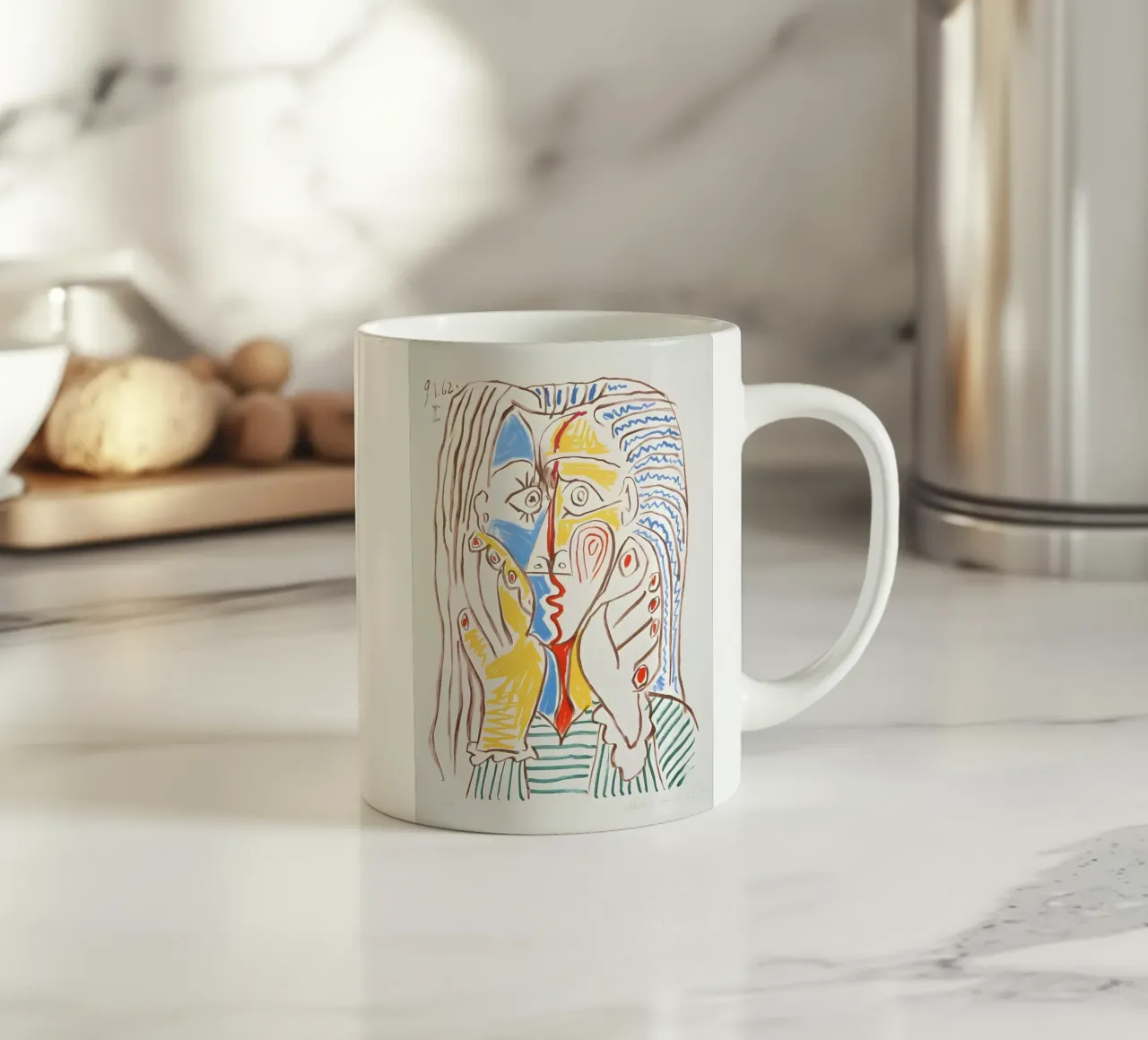 Picasso Femme en pleurs Cubiste Bleu Jaune Art Print mug en céramique de homdeco