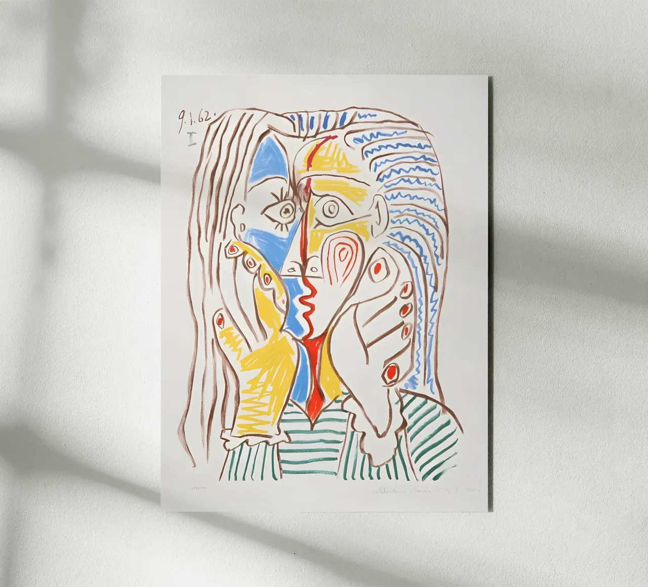 Picasso Crying Woman Cubist Blue Yellow Art Print alu-dibond by homdeco